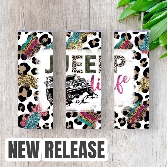 house of threads Accessories - Animal Print Jeep Life 20oz Skinny Tumbler with lid and reusable straw